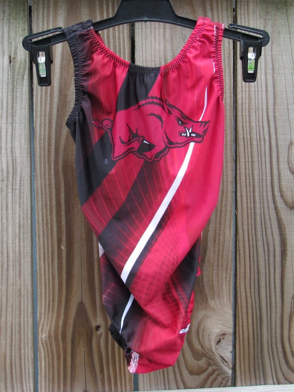 University of Arkansas Razorbacks Youth Red Black White Gymnastic Foxy's Leotard